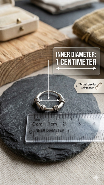 Pure 925 Sterling Silver oxidised Hoop Bali Earrings for Men & Women pair (10mm Inner Diameter)