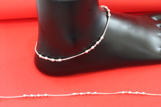 Silver Anklet with Round Beads – “Pearl Drop Design” Payal for Daily Wear
