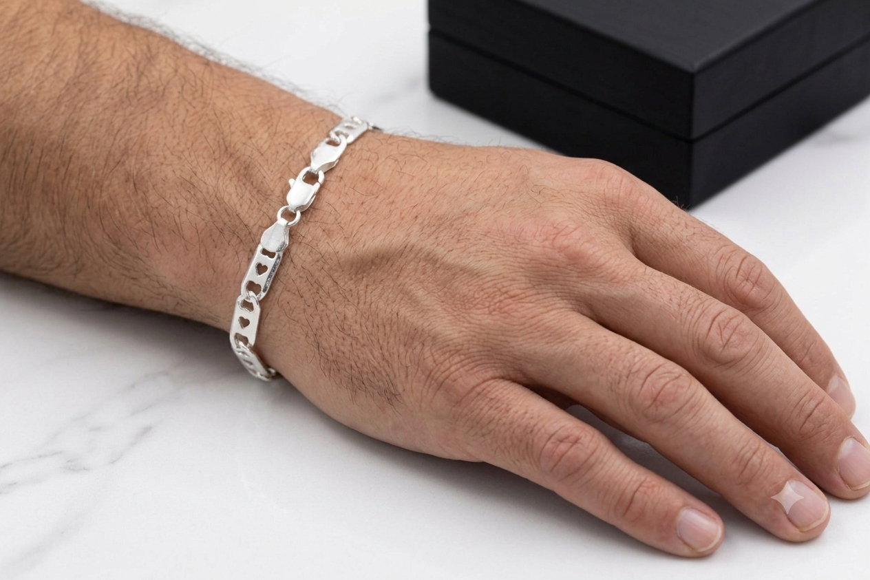 Pure Silver navabi Bracelet for Men | Flexible navabi Pattern | Elegant Casual & Party Wear