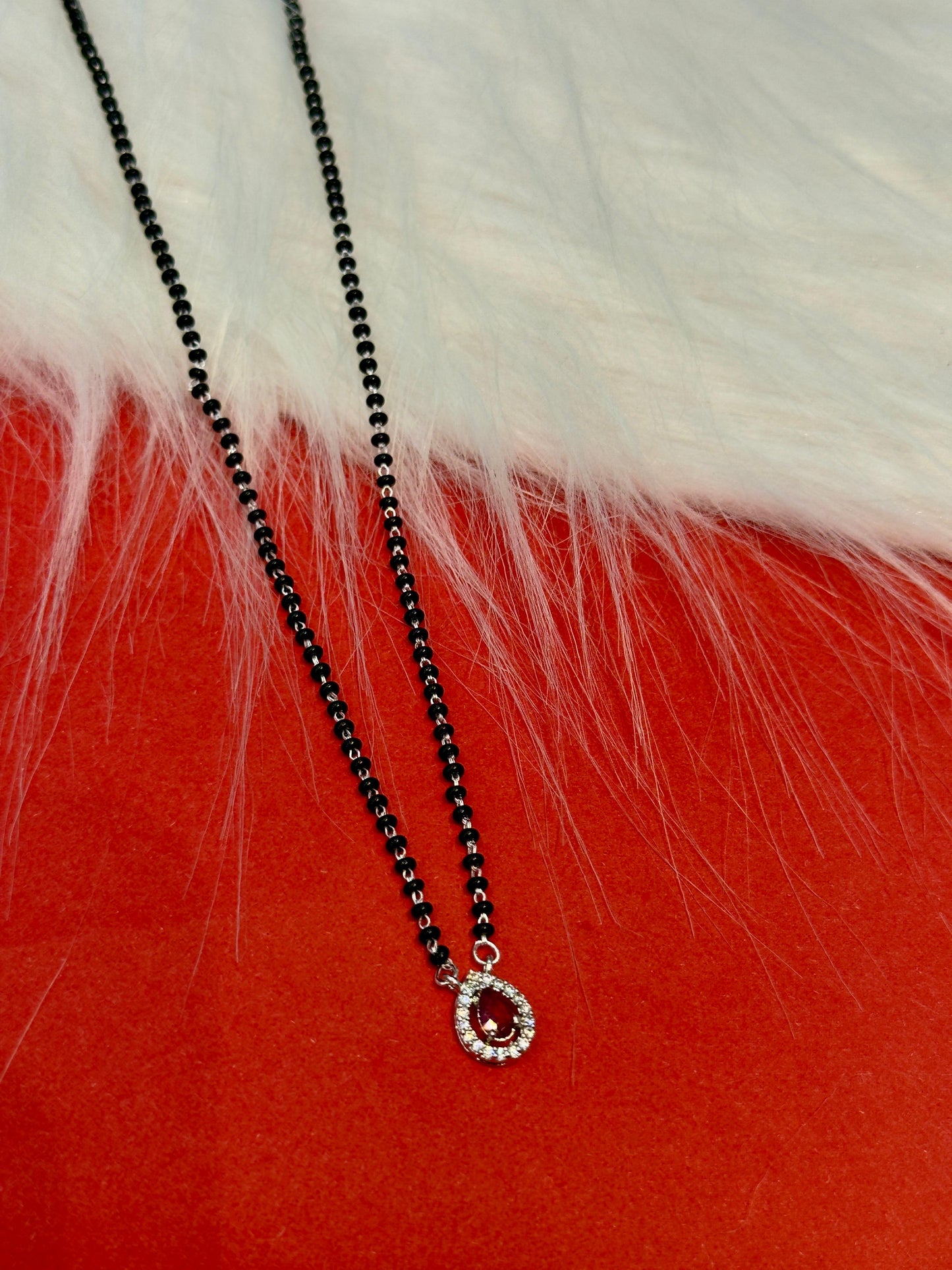 Italian Silver 925 Hallmarked Mangalsutra for Women | pink stud Design CZ Pendant | Black Beads Chain | Daily Wear & Gift for Wife