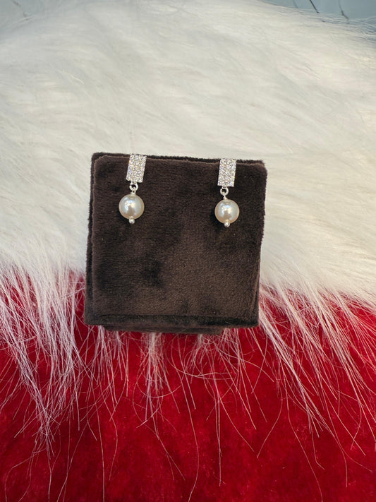 Aavika Zevar Sterling Silver Pearl Stud Earrings for Women & Girls | Elegant Teardrop Design