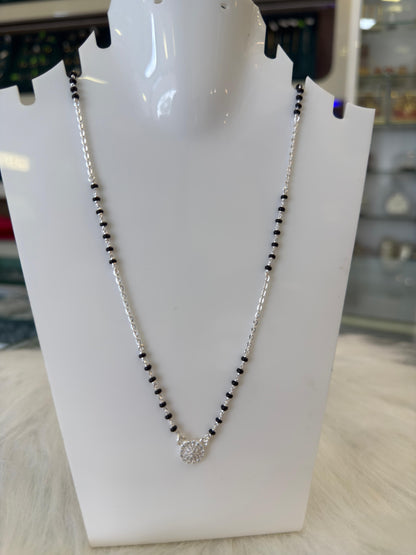 Silver Mangalsutra with round  Pendant | Daily Wear Black Beads Chain for Women | Lightweight Traditional Jewelry