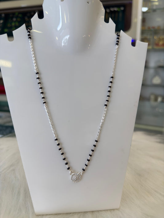 Silver Mangalsutra with round  Pendant | Daily Wear Black Beads Chain for Women | Lightweight Traditional Jewelry