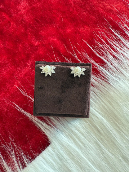 Aavika Zevar Classic Teardrop Pearl Earrings for Women | CZ Stone Silver Studs