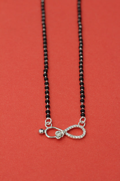 Italian Silver 925 Hallmarked Mangalsutra for Women | Infinity Design with small flower CZ Pendant | Black Beads Chain | Daily Wear & Gift for Wife