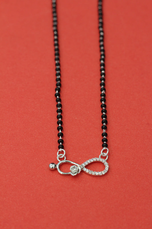 Italian Silver 925 Hallmarked Mangalsutra for Women | Infinity Design with small flower CZ Pendant | Black Beads Chain | Daily Wear & Gift for Wife