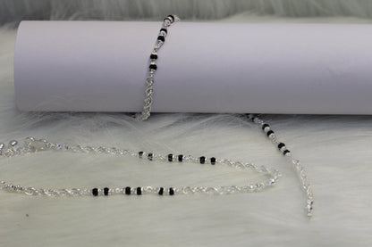Elegant Silver Payal with black Beads in rope chain