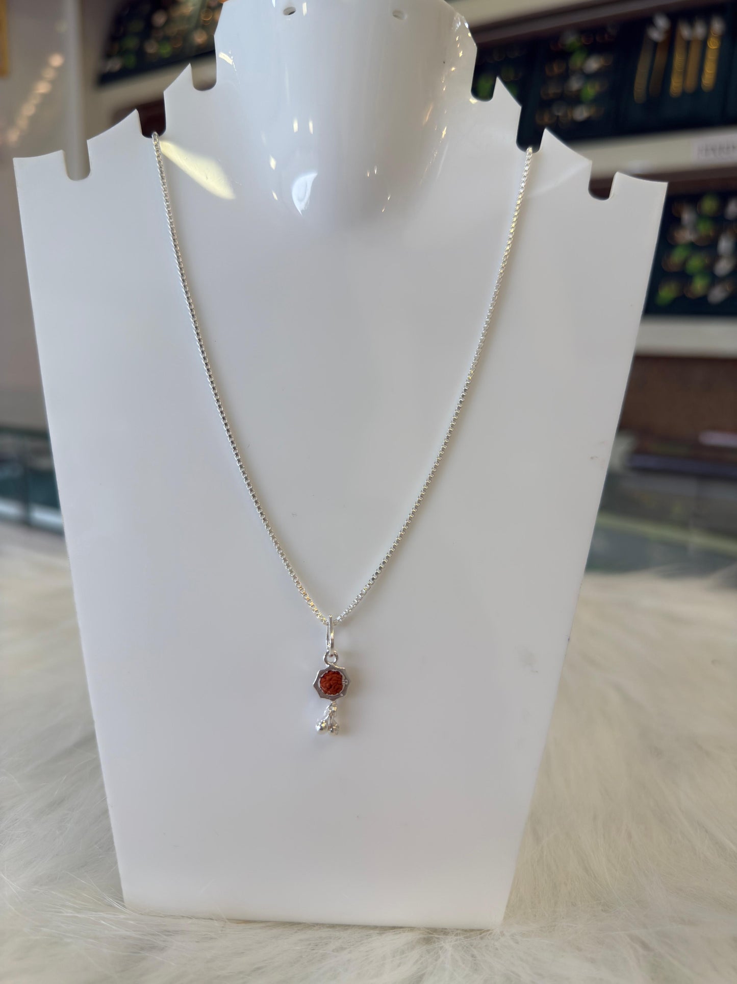 Aavikazevar 925 Sterling Silver rudraksha Pendant with 925 silver box Chain for Men & Women | Pure Silver Spiritual Necklace | Elegant Daily Wear Jewelry | Ideal Gift for Devotees