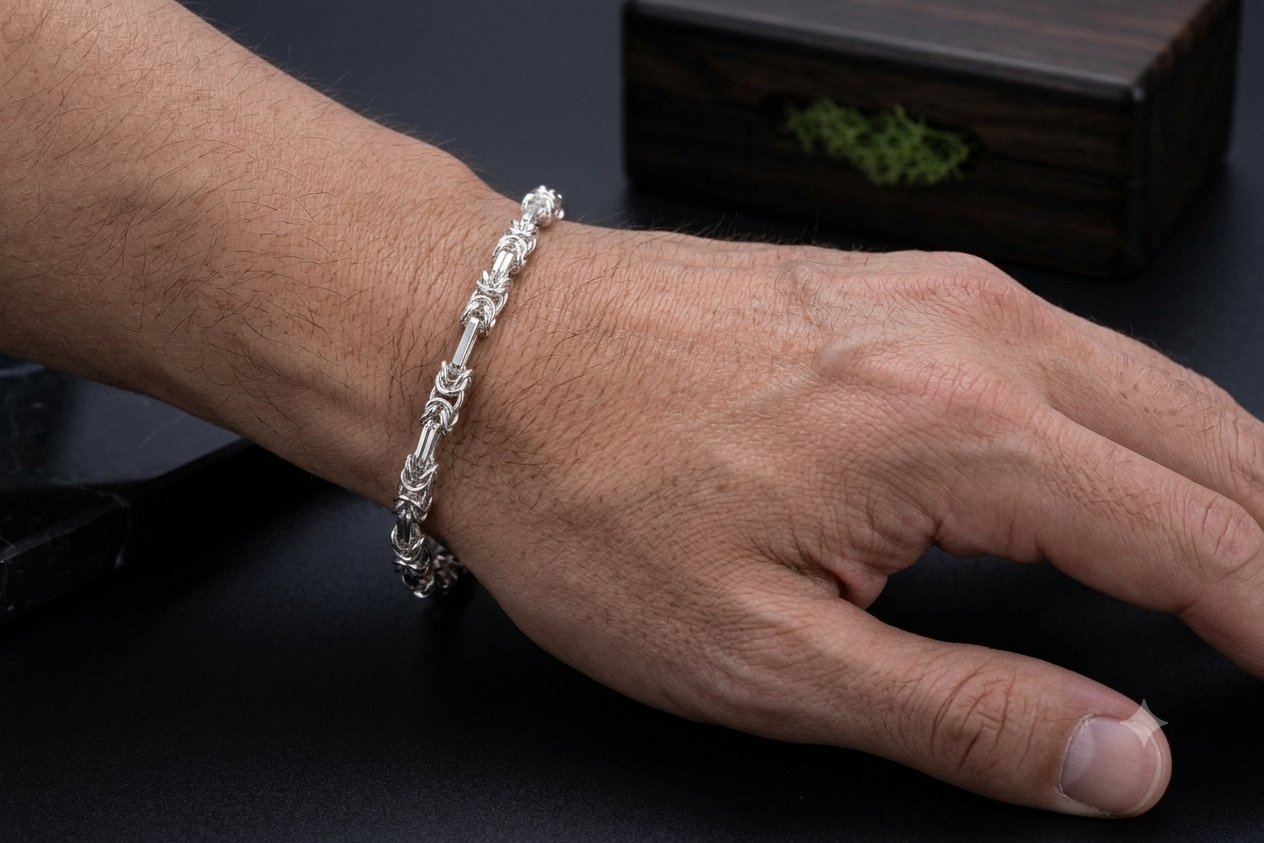 Silver Men’s Bracelet | Stylish Interlinked Knot Chain Bracelet for Men | Classic Daily Wear Silver Kada Bracelet