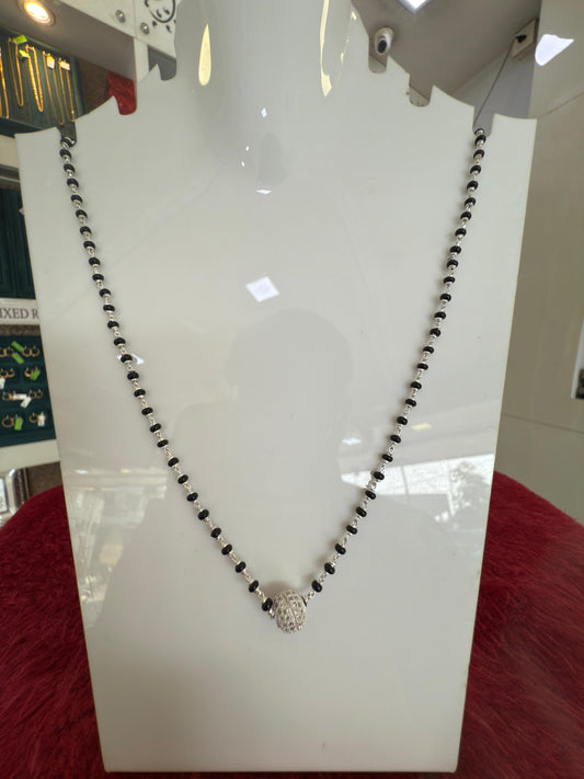 GraceLink Modern Silver Mangalsutra with full dimond ball pendant