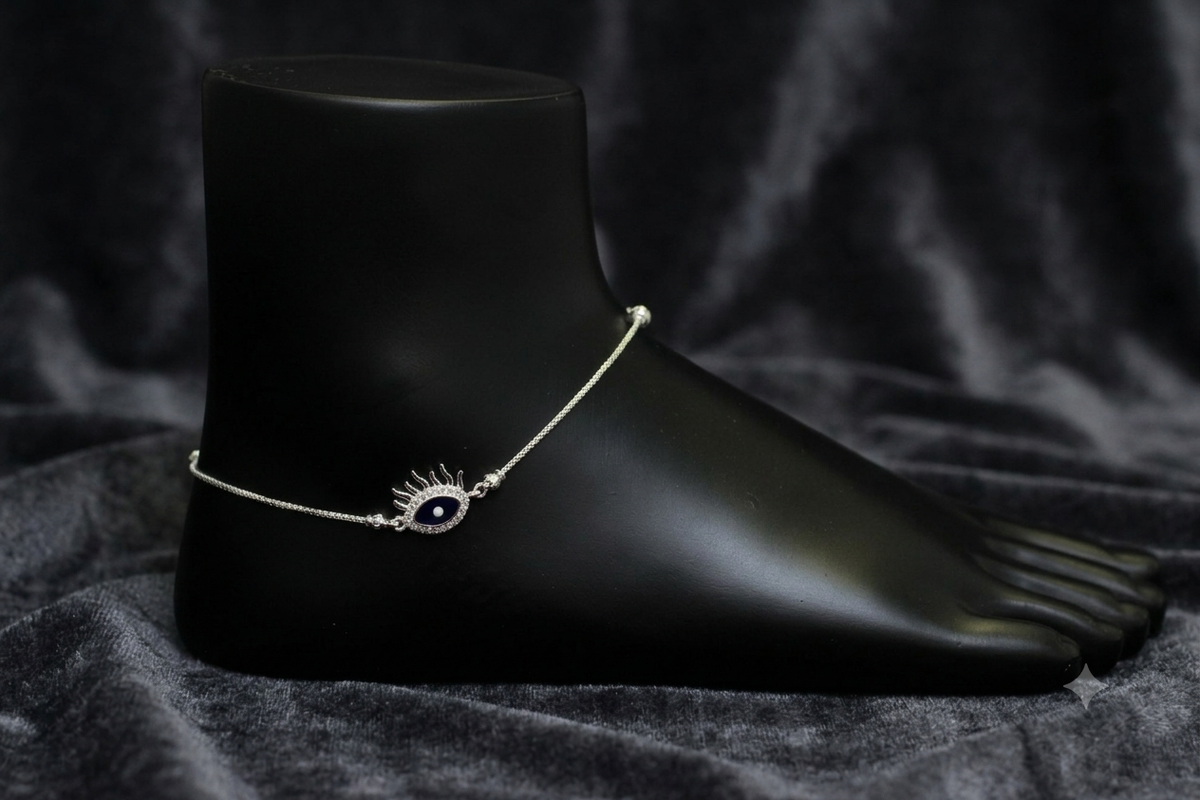 925 Sterling Silver Evil Eye Anklet for Women & Girls | Adjustable Chain Payal with Protective Eye Charm pair