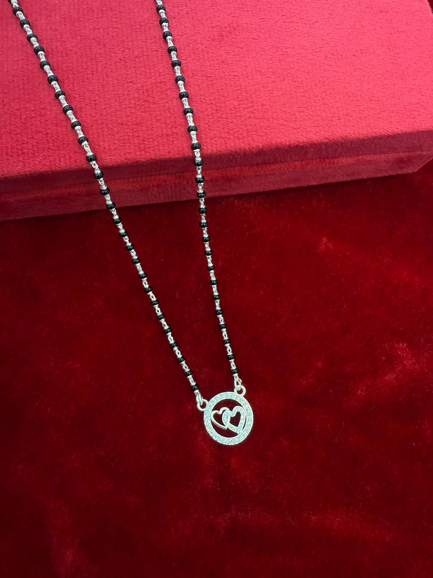 Classic Heritage Silver Mangalsutra with double heart pendant