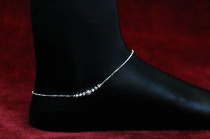 925 Sterling Silver Simple Box Chain Anklet with silver Bead Accents for Women & Girls – Lightweight Daily Wear Payal