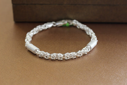 Silver Men’s Bracelet | Stylish Interlinked Knot Chain Bracelet for Men | Classic Daily Wear Silver Kada Bracelet